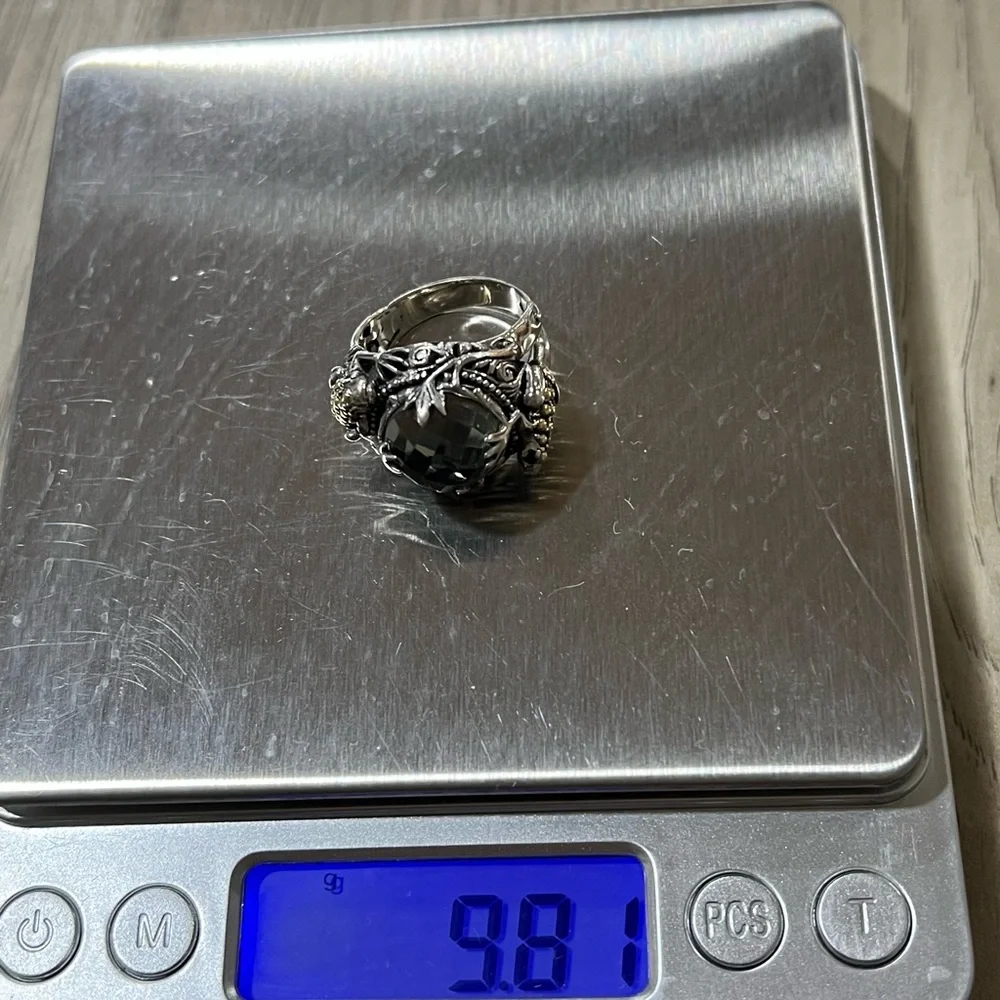 Robert Manse Sterling Silver 18K Gold Green Prasiolite Stone Frog Ring Size 8
